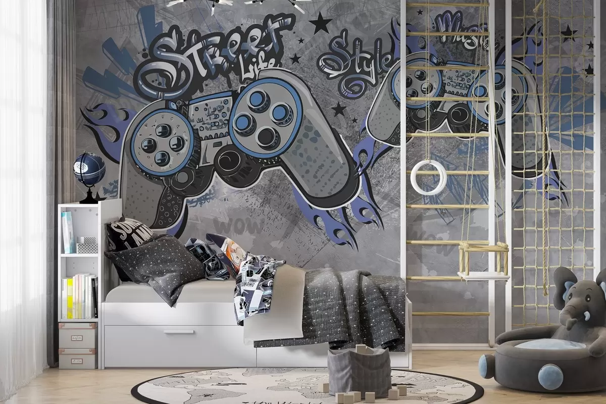 Шпалери Консолі в стилі стріт-арт на стіні в стилі гранж w04054