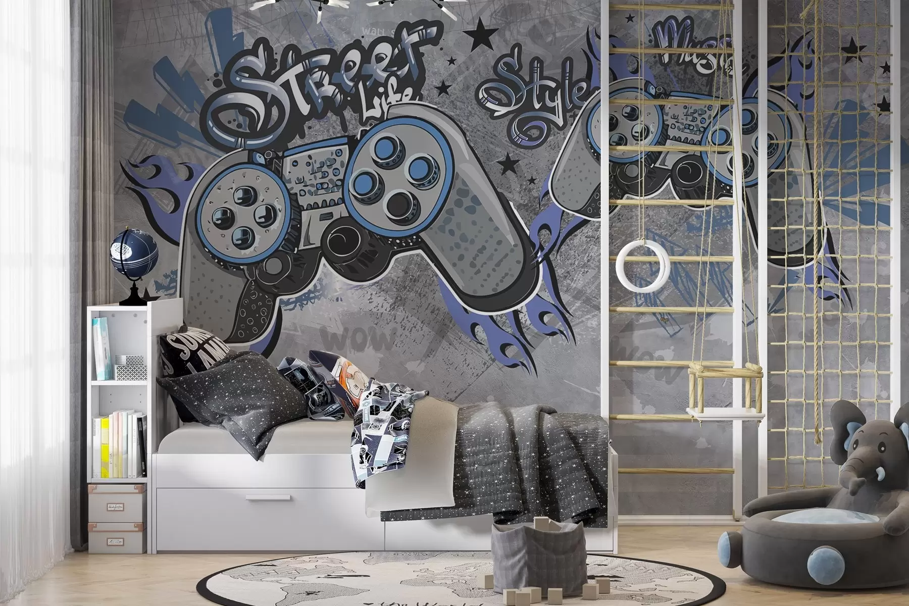 Шпалери Консолі в стилі стріт-арт на стіні в стилі гранж w04054