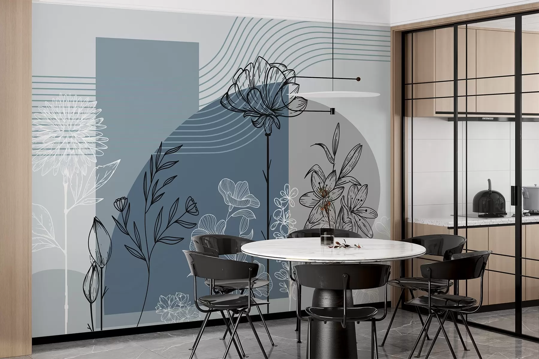 Шпалери Бохо квітковий контур w04081v1