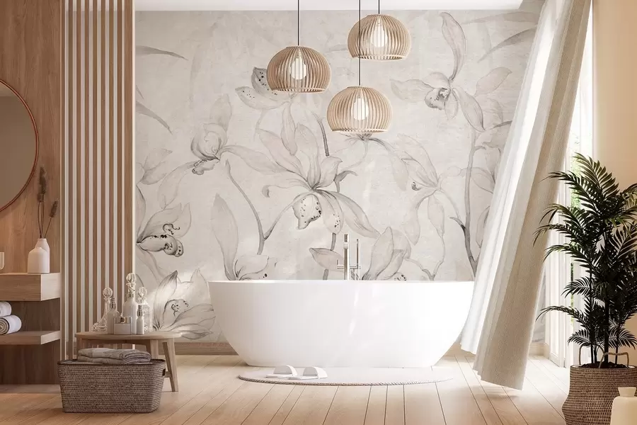 Шпалери Дикі орхідеї, відтінки бежевого w03933v1