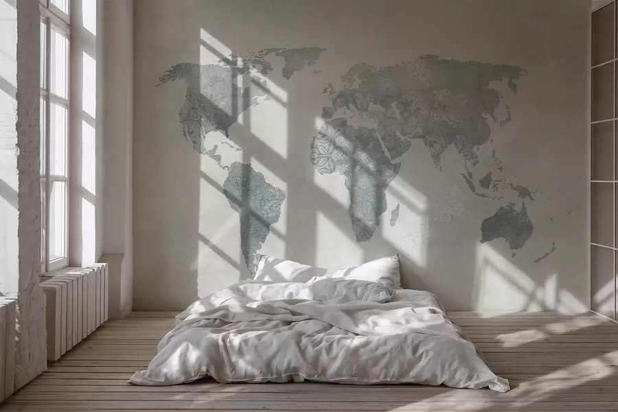 Шпалери Карта світу з візерунком, сині відтінки w03954v2