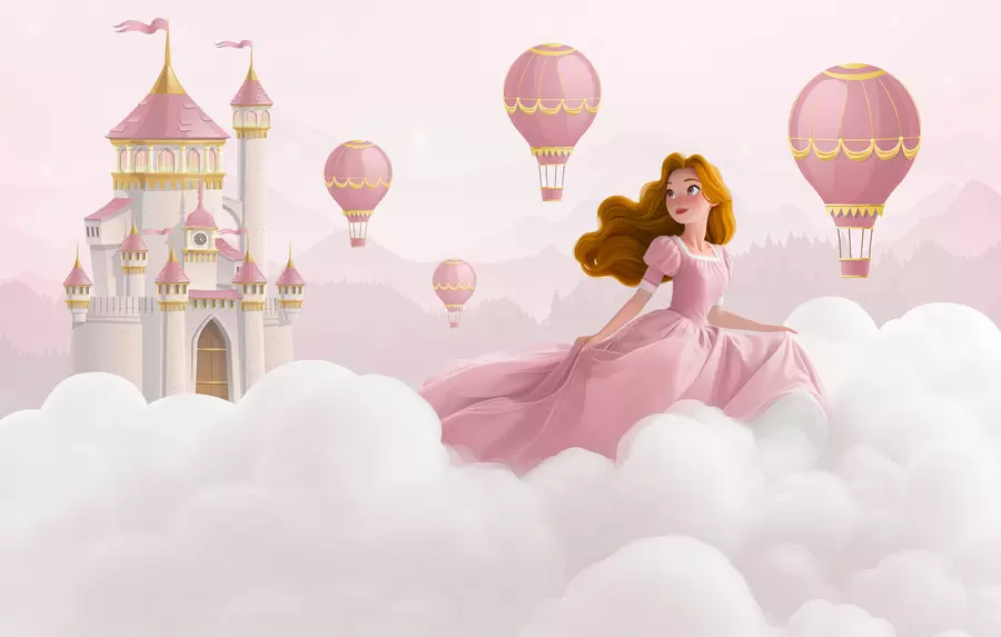 Шпалери Принцеса серед хмар на тлі пейзажу із замком w04015v1