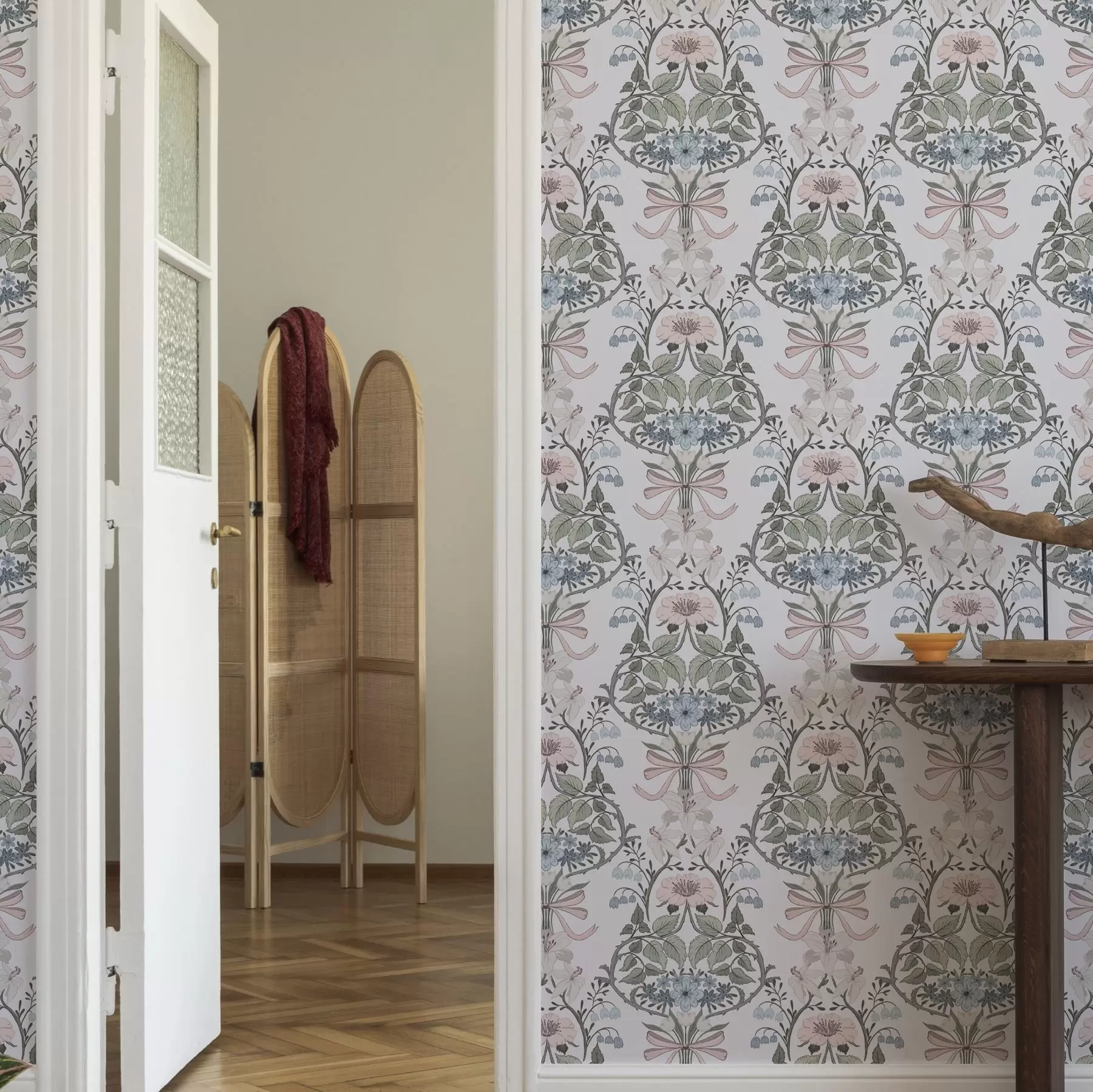 Шпалери Ретро-квітковий візерунок з бантиками та бутонами a00174