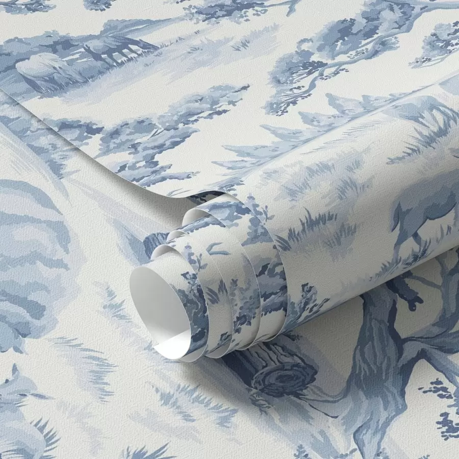 Шпалери Сільський пейзаж у блакитних тонах з вівцями та деревами a00178