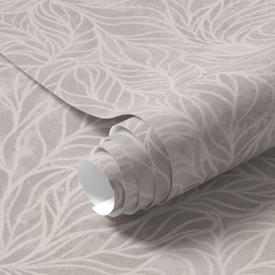 Шпалери Бежева абстрактна текстура з плавними лініями листя a00179