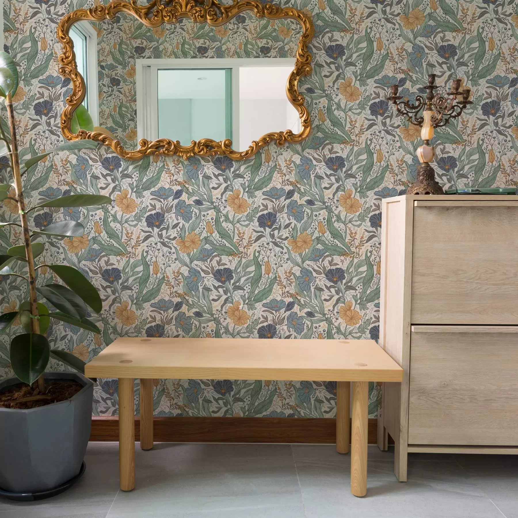 Шпалери Намальована від руки ілюстрація лугових квітів у теплих тонах a00180