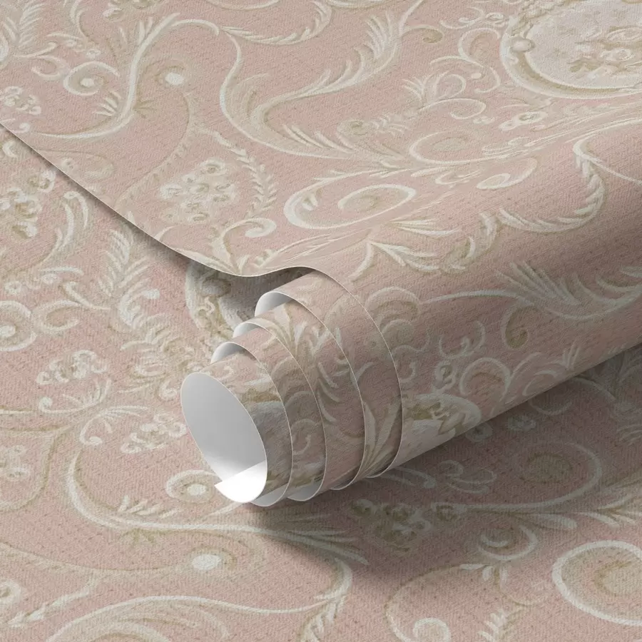 Шпалери Рожевий класичний візерунок з медальйонами та квітами a00185