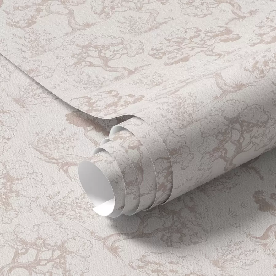 Шпалери Монохромні силуети дерев у вінтажному стилі, бежева кольорова гама a00210