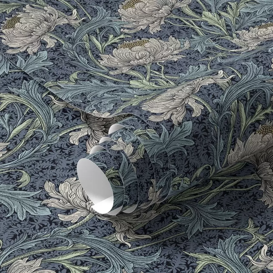 Шпалери Вінтажні півонії на темному тлі, готичний квітковий стиль a00233