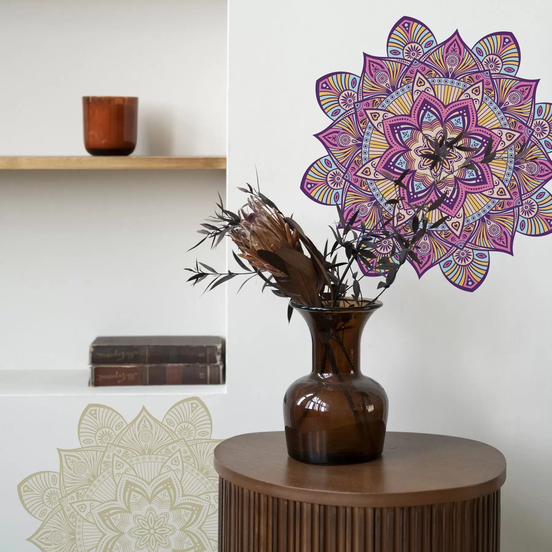 Шпалери Мандали в бежево-фіолетових відтінках n00120