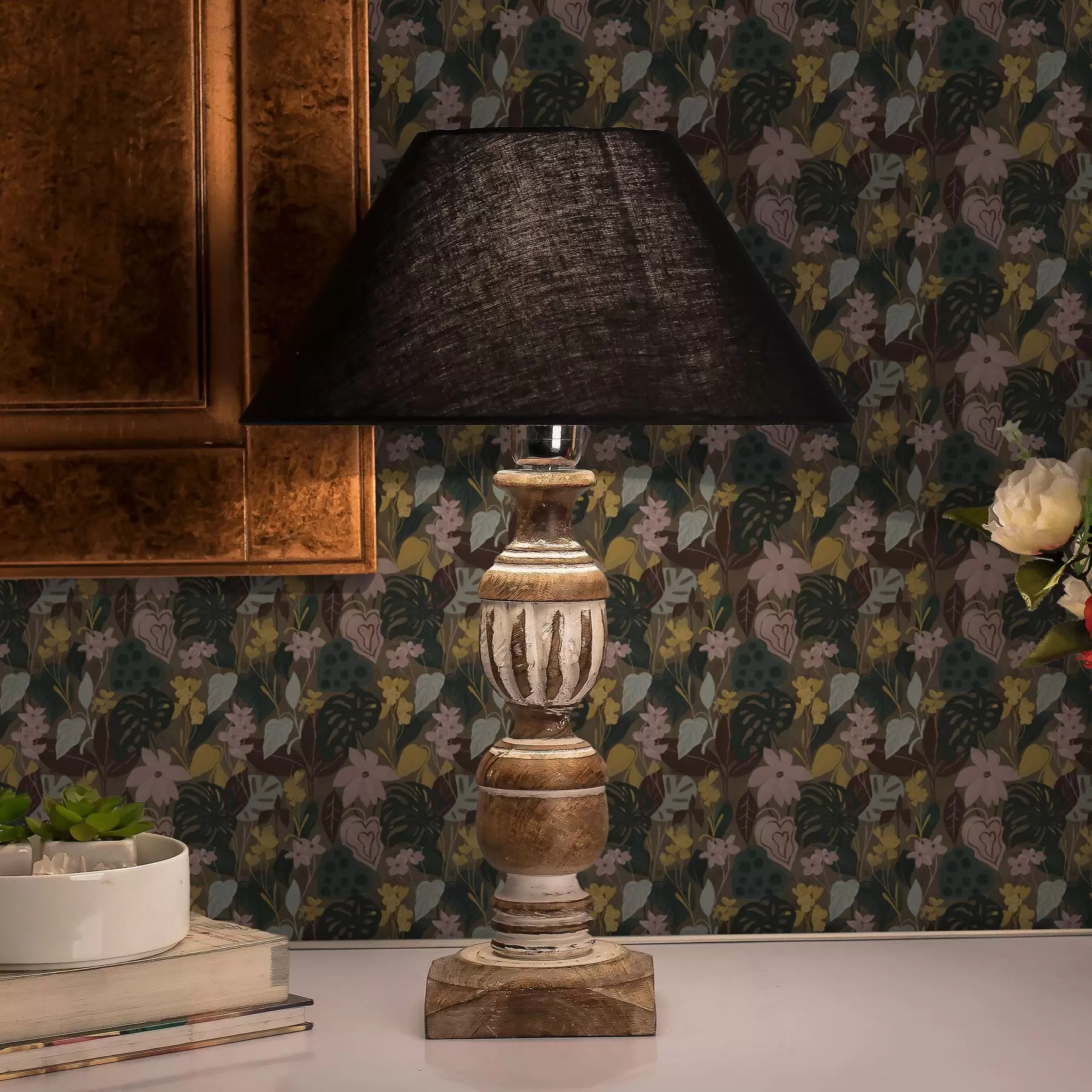 Шпалери Темне тропічне листя і квіти в щільному живописі щільний живопис щільний живопис a00244