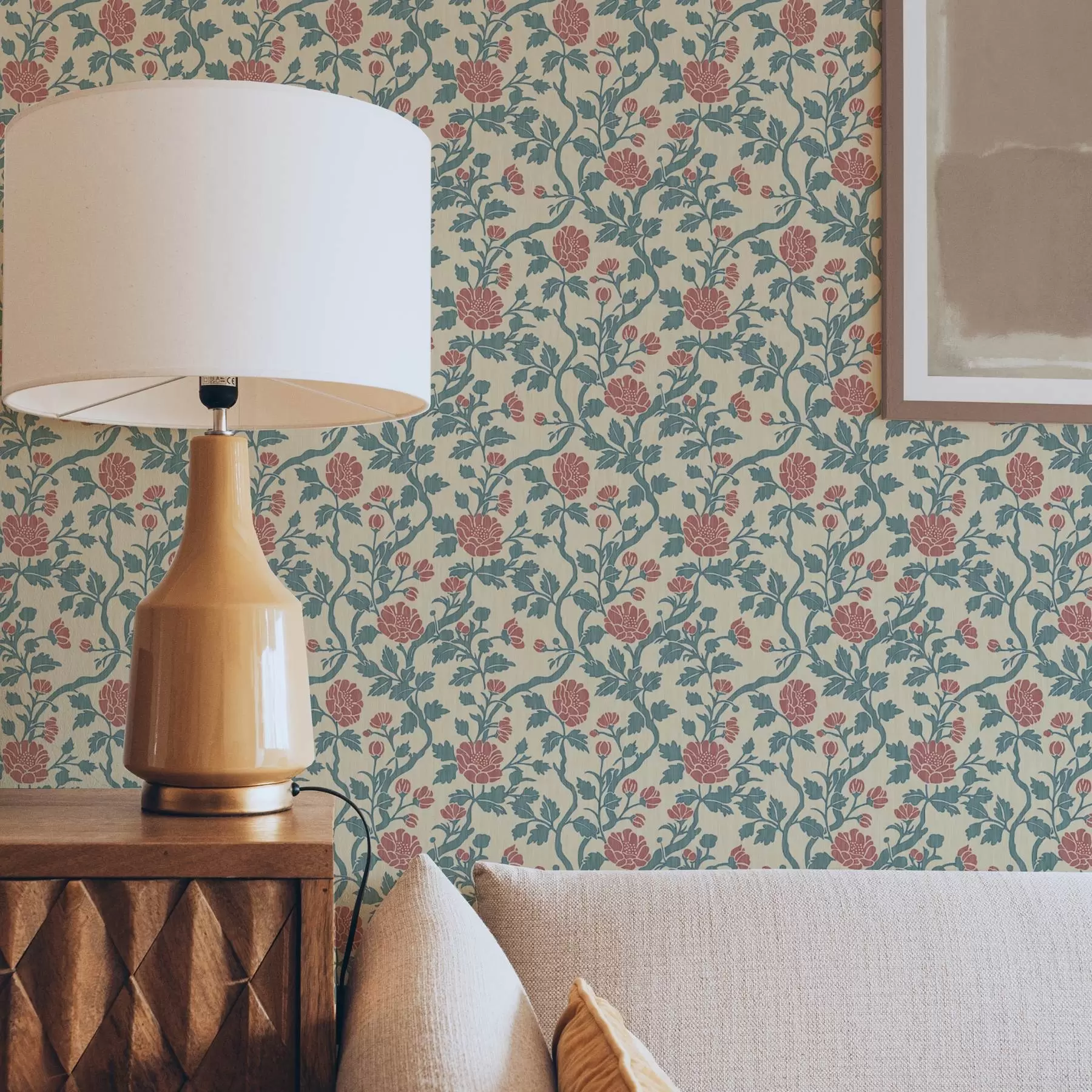 Шпалери Ретро-візерунок з червоно-зеленими квітами a00250