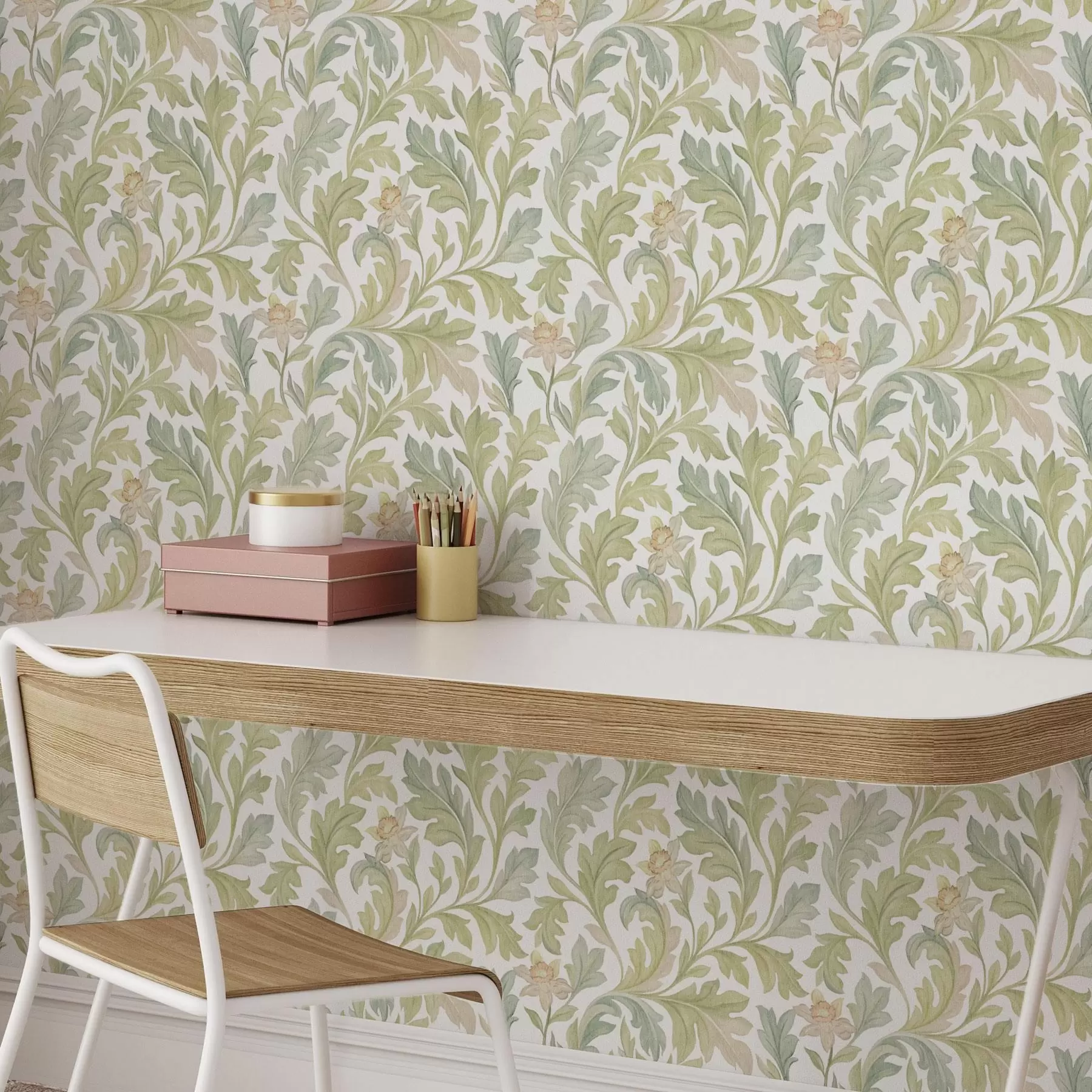 Шпалери Вінтажний квітковий орнамент на білому тлі a00277v2