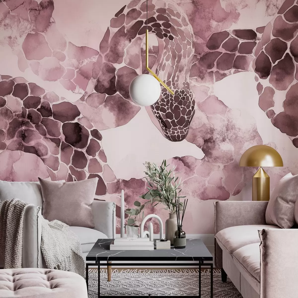 Шпалери Силует змії, акварельний стиль, бордові кольори w04113v1