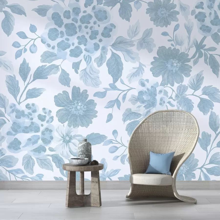 Шпалери Квіти в стилі бохо з леопардовим принтом, синій колір w04114v1