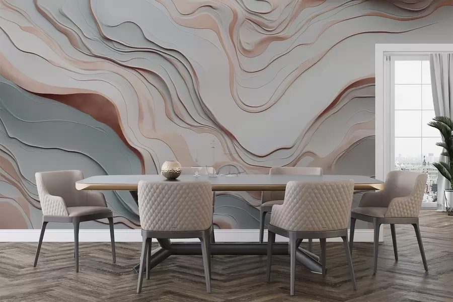 Шпалери шари, хвилі, абстракція, рожевий, сірий, м'які форми, w04255v1