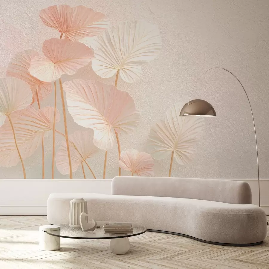 Шпалери Елегантне велике тропічне листя ніжного рожевого кольору w09252v1