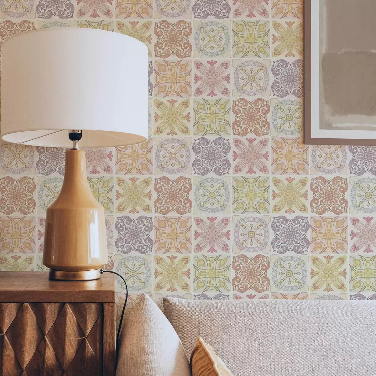 Шпалери Кольорові геометричні орнаменти з плитки a00284