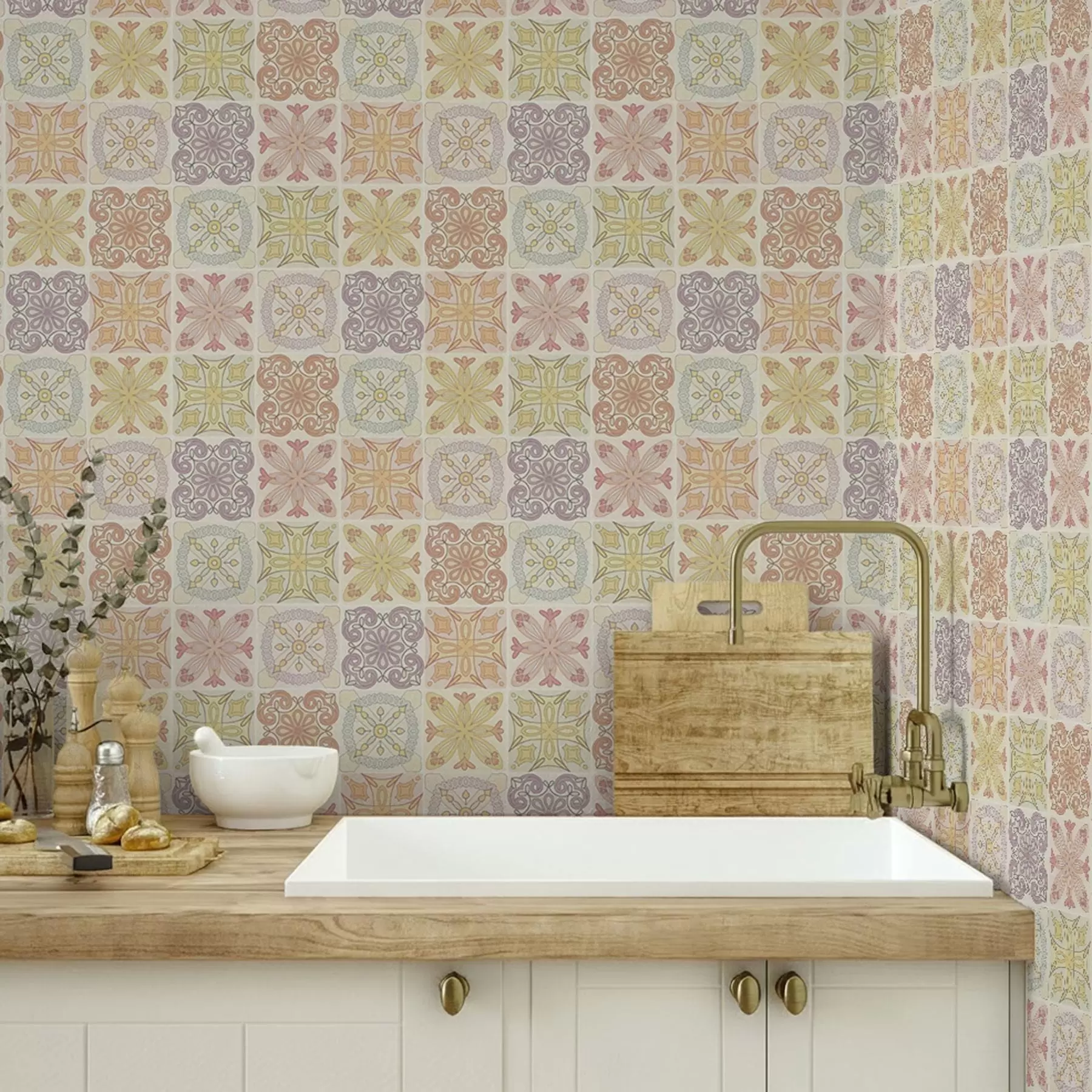 Шпалери Кольорові геометричні орнаменти з плитки a00284