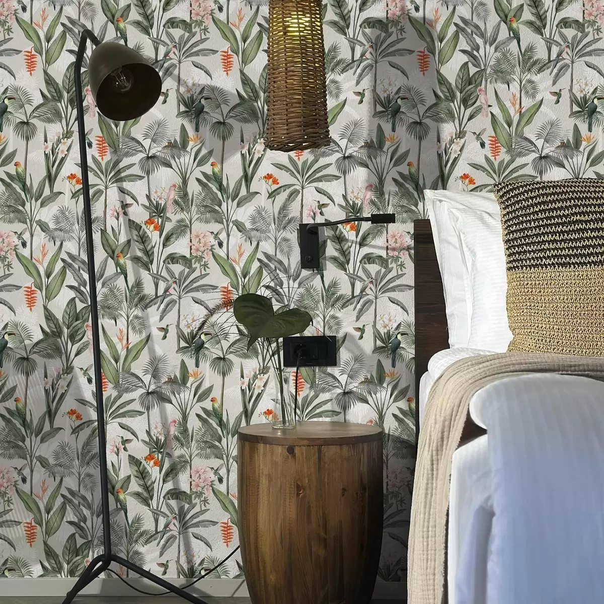 Шпалери Тропічні птахи серед пальмового листя a00308