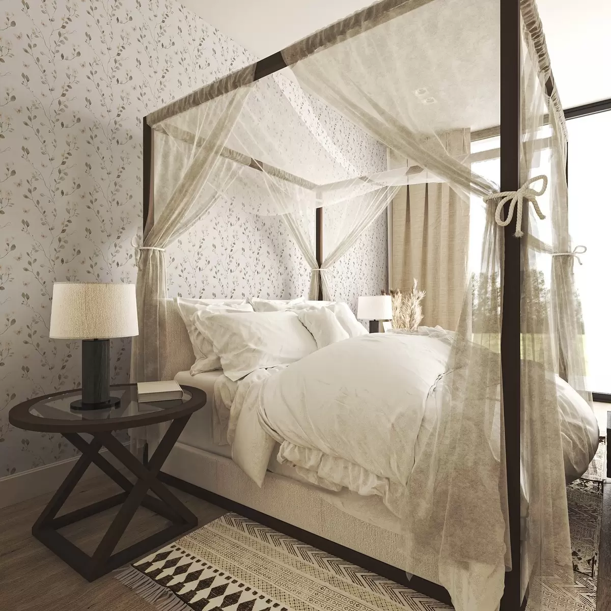 Шпалери Тонкі гілки з квітами та метеликами на білому тлі a00342