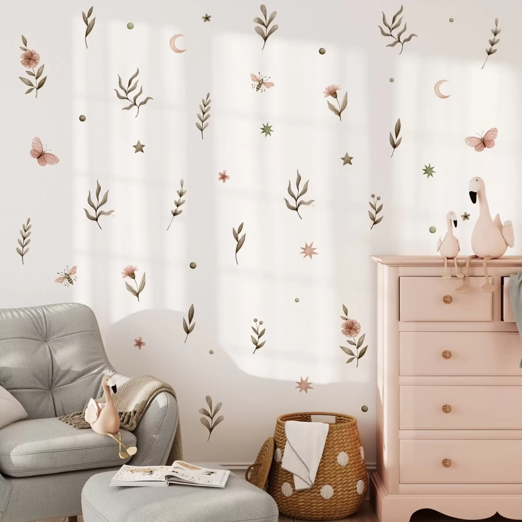 Шпалери Ніжні квіти та листя в пастельних тонах n00137