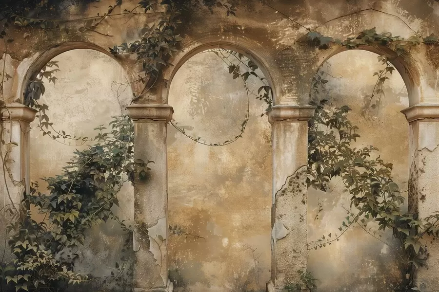 Шпалери тоновані ретро-арки з плющем w04304