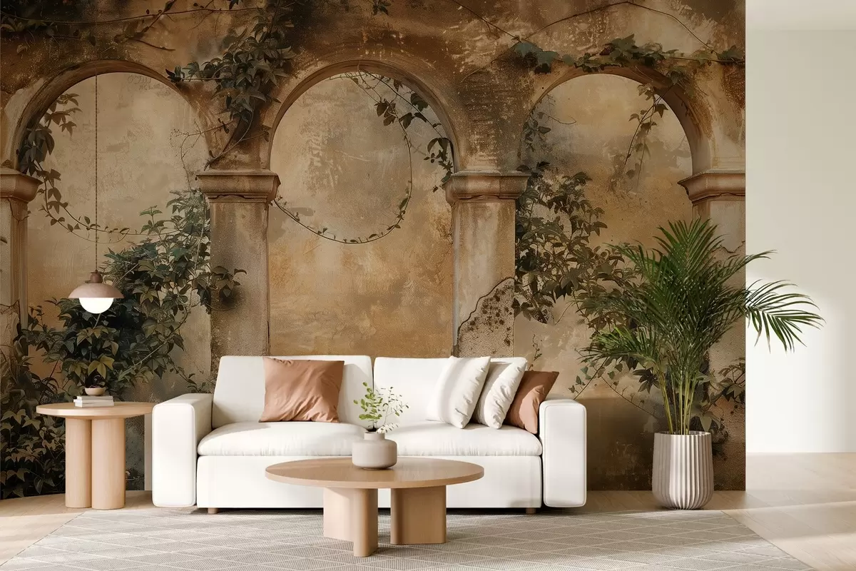 Шпалери тоновані ретро-арки з плющем w04304