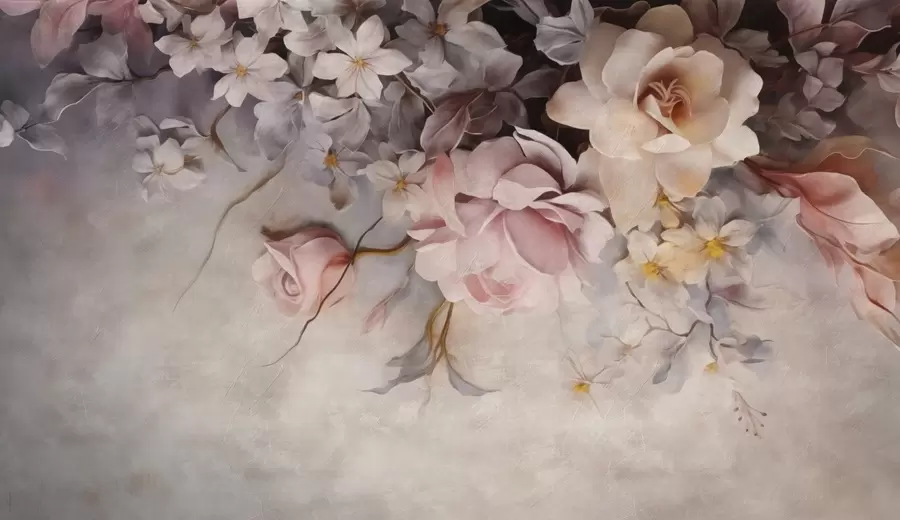 Шпалери Великі квіти, що звисають зі стіни на бетонному тлі w09184