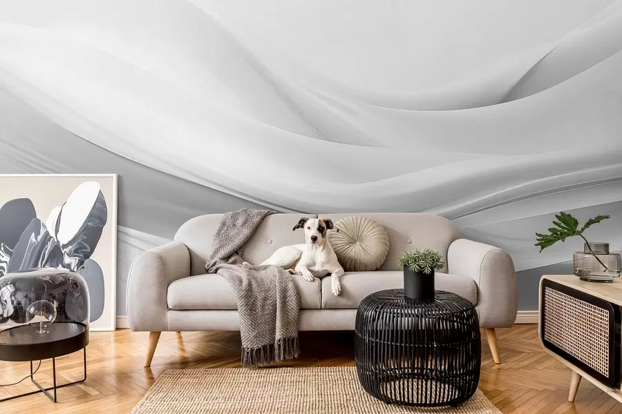 Шпалери Хвилі сірої тканини в мінімалістичному абстрактному стилі w09279v1