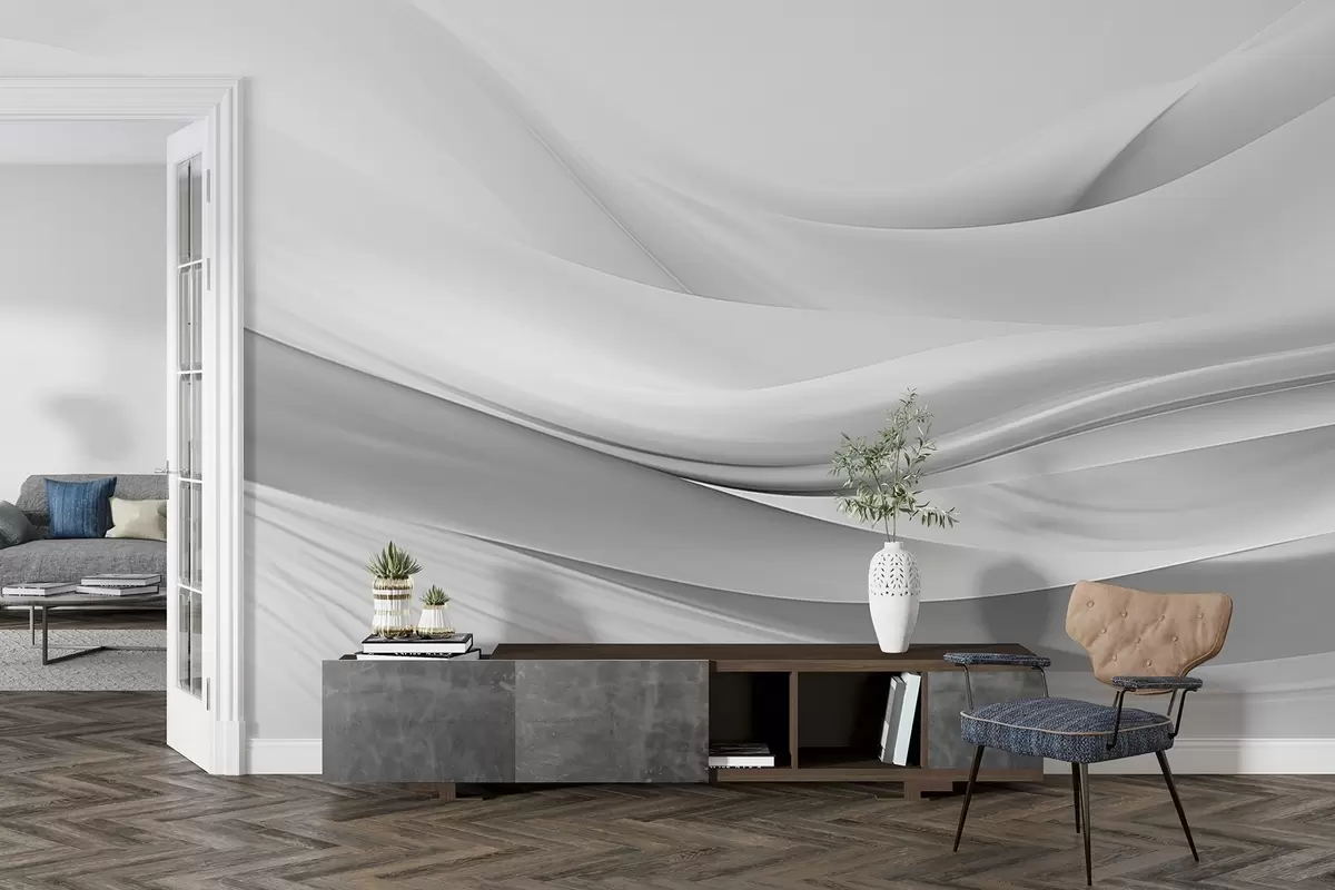 Шпалери Хвилі сірої тканини в мінімалістичному абстрактному стилі w09279v1