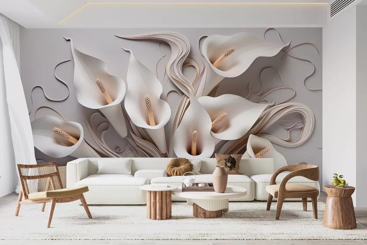 Шпалери Об'ємні кали в кремових тонах з 3D-ефектом w09281