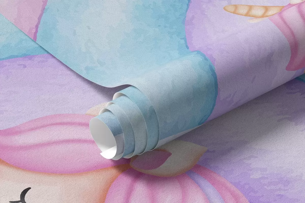 Шпалери Феї та єдинороги серед хмар і веселки w04371