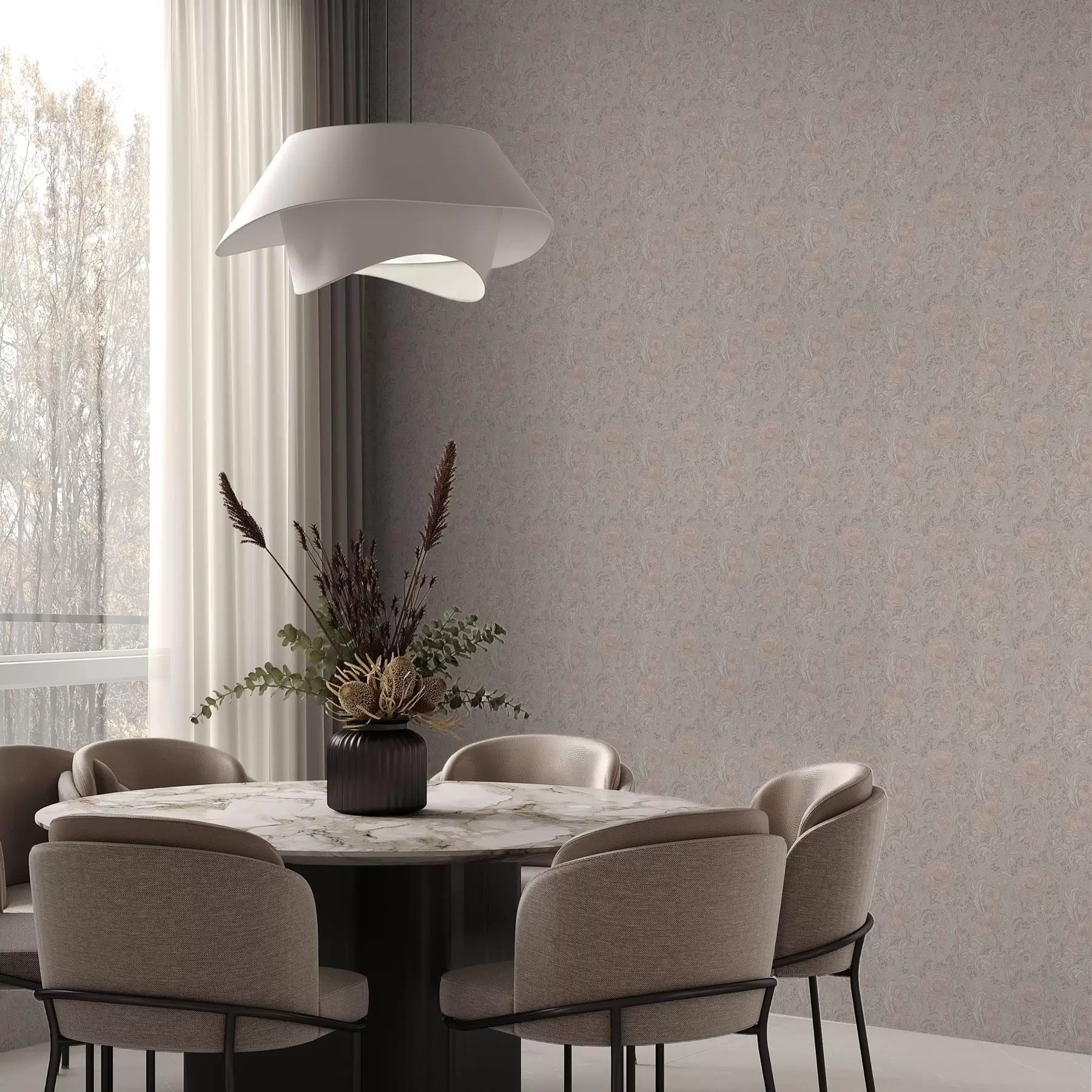 Шпалери М'які пастельні квіти в стилі модерн a00394