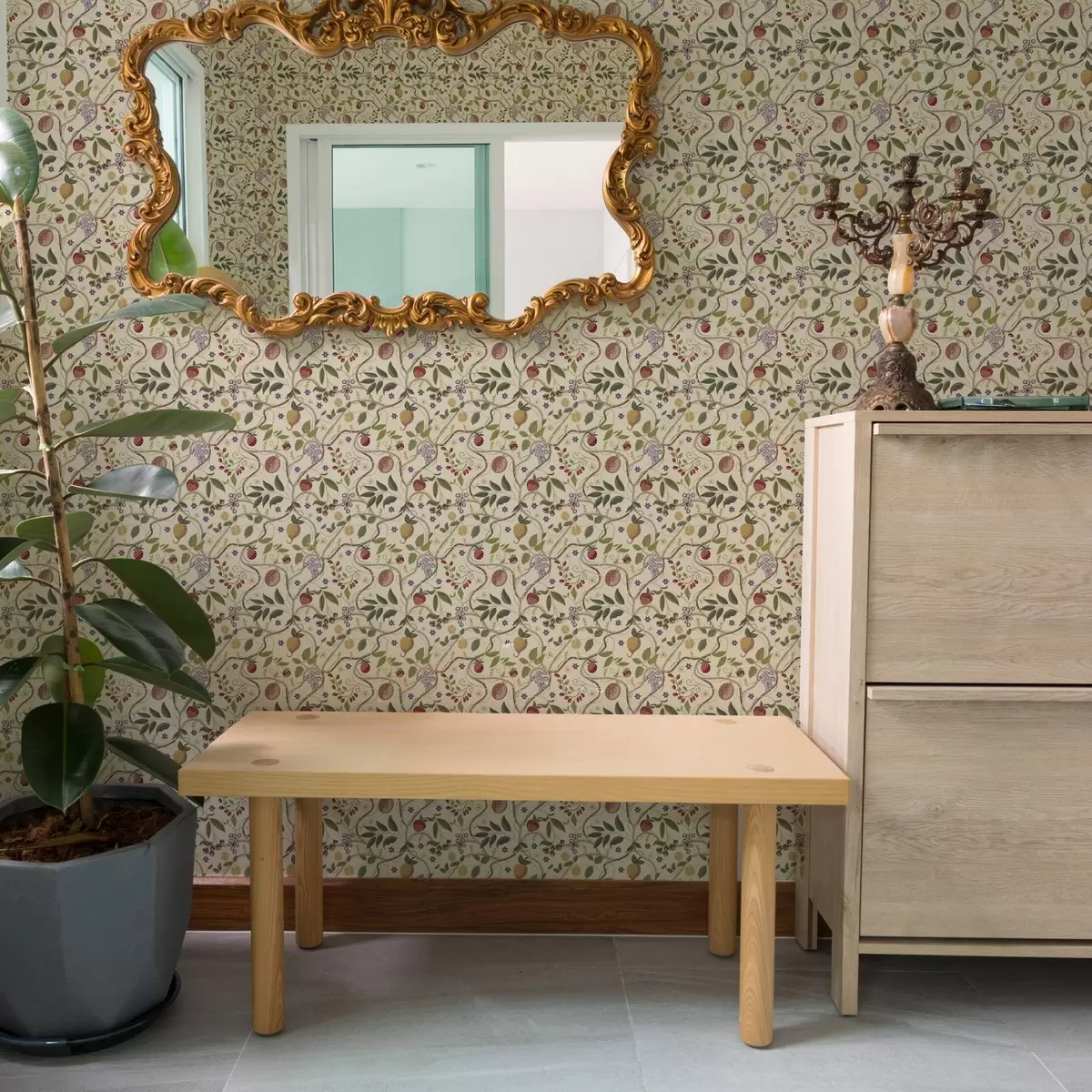 Шпалери Фруктовий візерунок з ягодами, гілками та квітами a00428