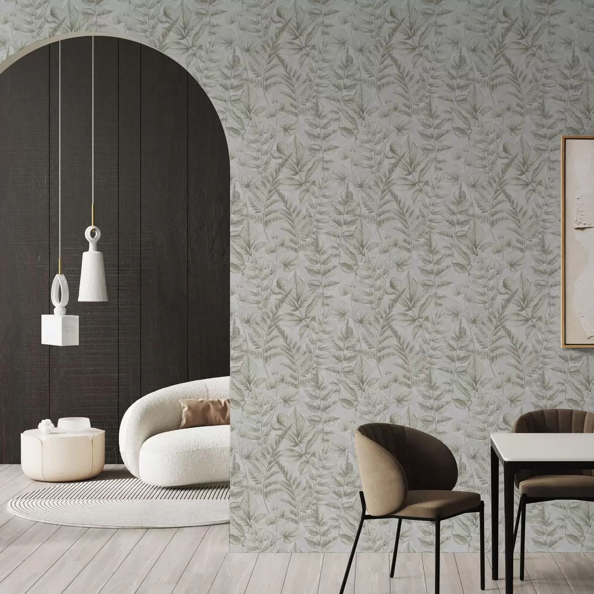 Шпалери М'яке пастельне листя в акварельному ботанічному стилі a00437