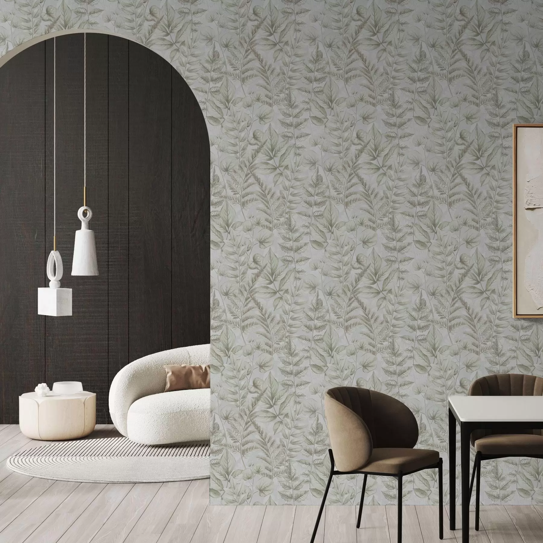 Шпалери М'яке пастельне листя в акварельному ботанічному стилі a00437