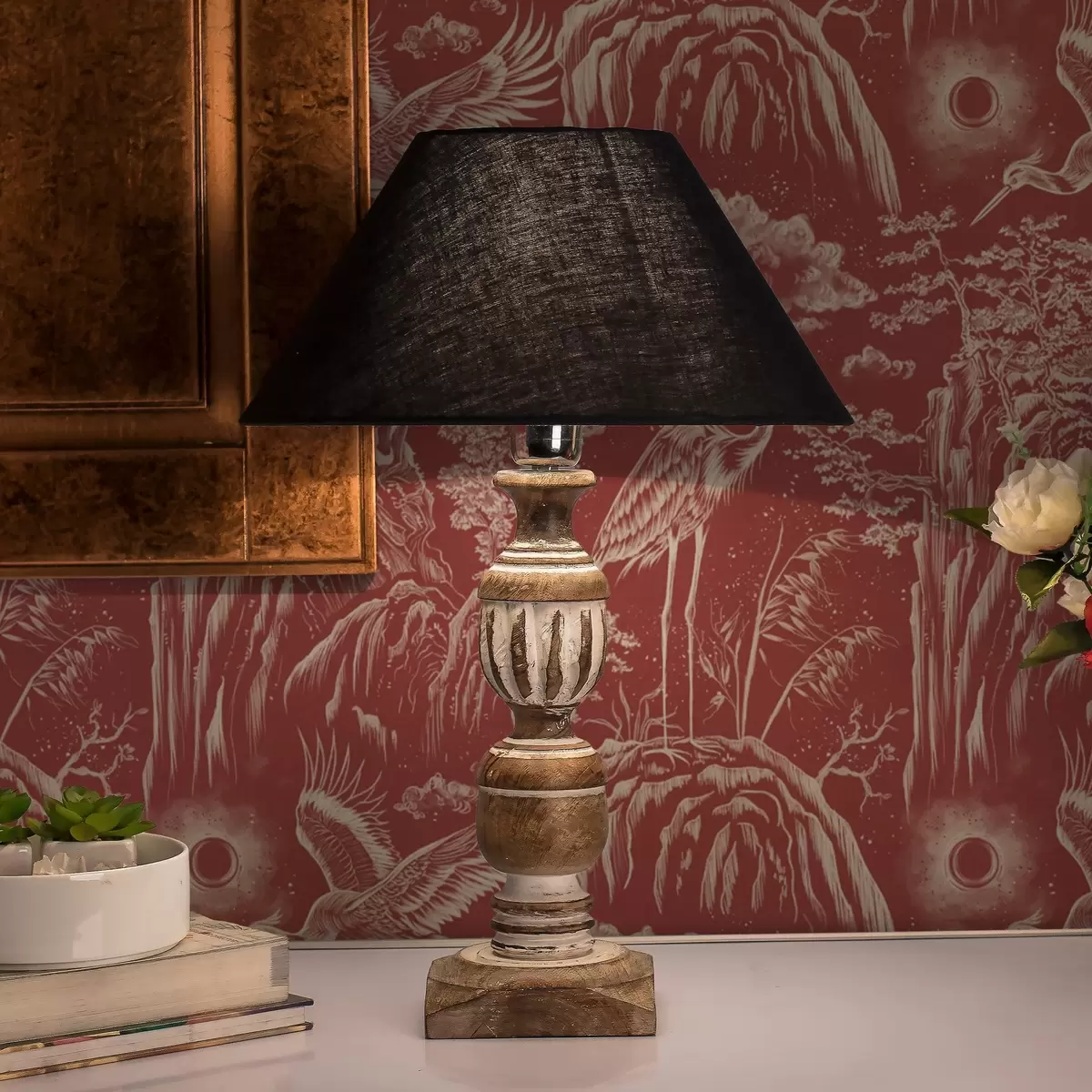 Шпалери Чаплі, гори і хмари в стилі японської гравюри a00458