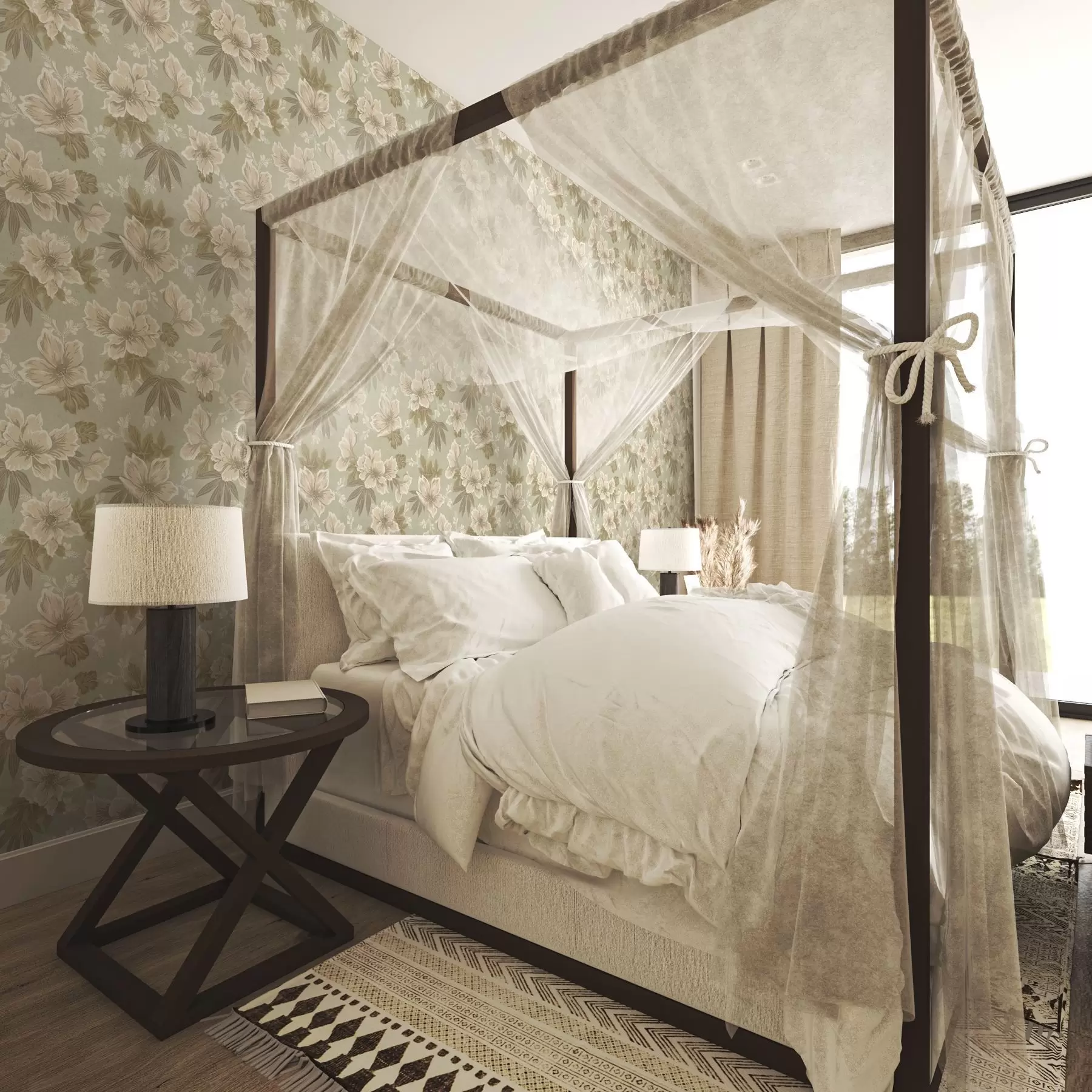 Шпалери Кремові квіти на оливково-зеленому тлі a00462