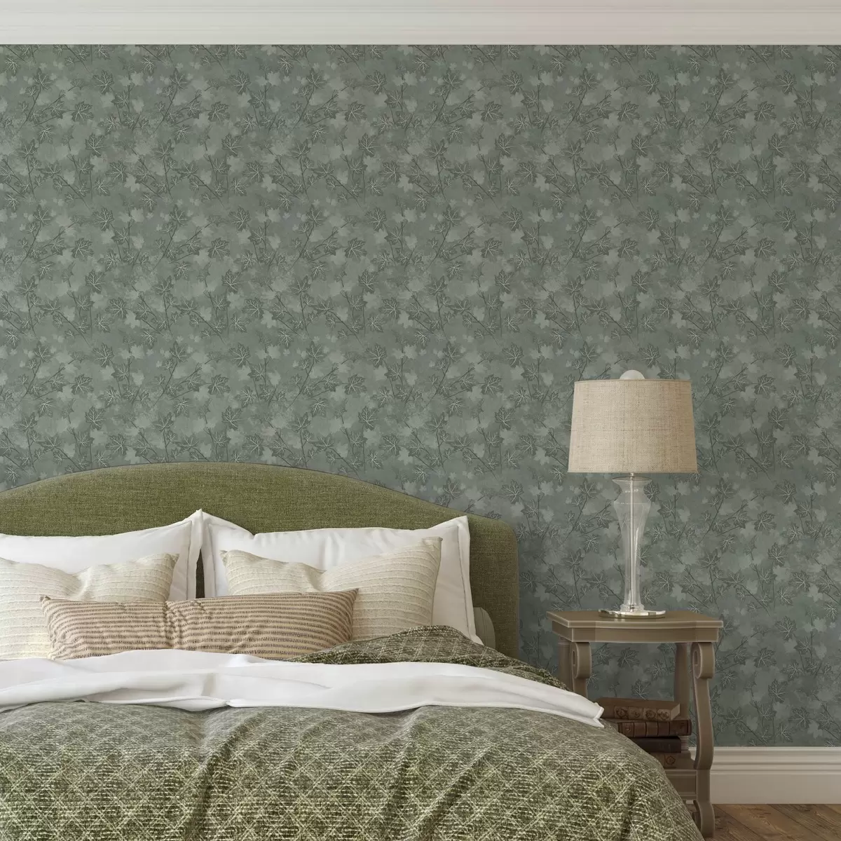 Шпалери Матове кленове листя в м'яких зелених тонах a00464