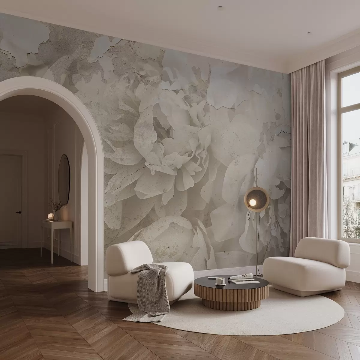 Шпалери Півонії з текстурою бетону w04407