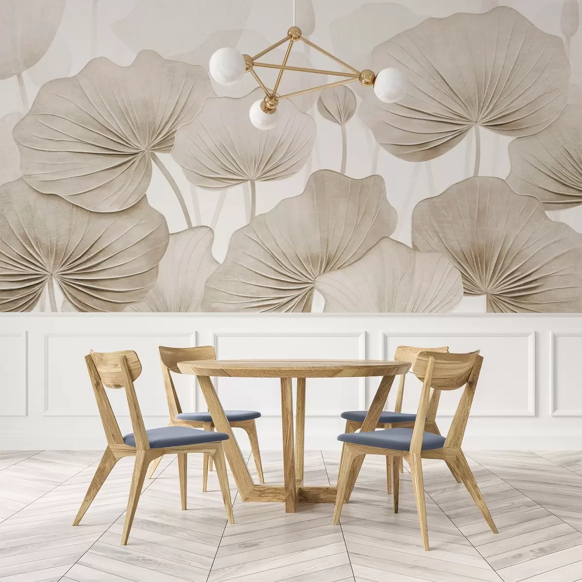 Шпалери Листя лотоса з імітацією пошкодженої текстури w04412v1