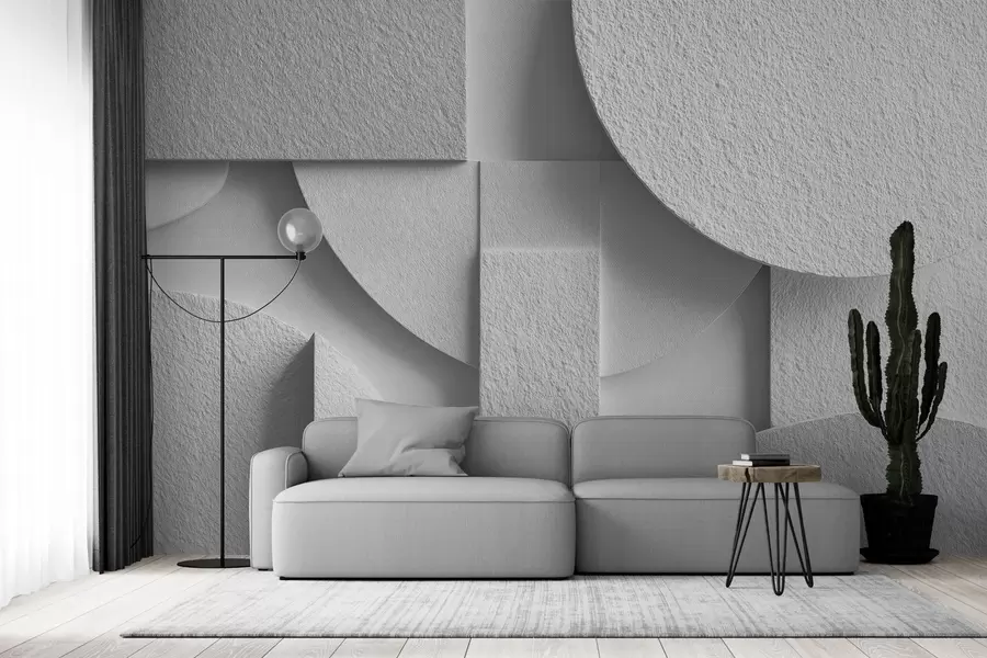 Шпалери Абстрактна композиція з білими тривимірними геометричними фігурами w04395v1