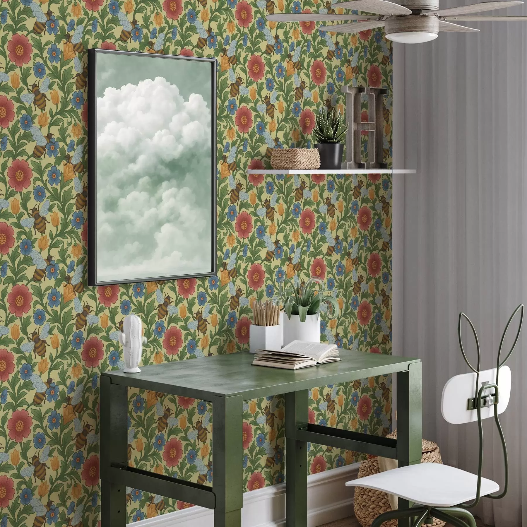 Шпалери Яскраві квіти з великими бджолами a00315