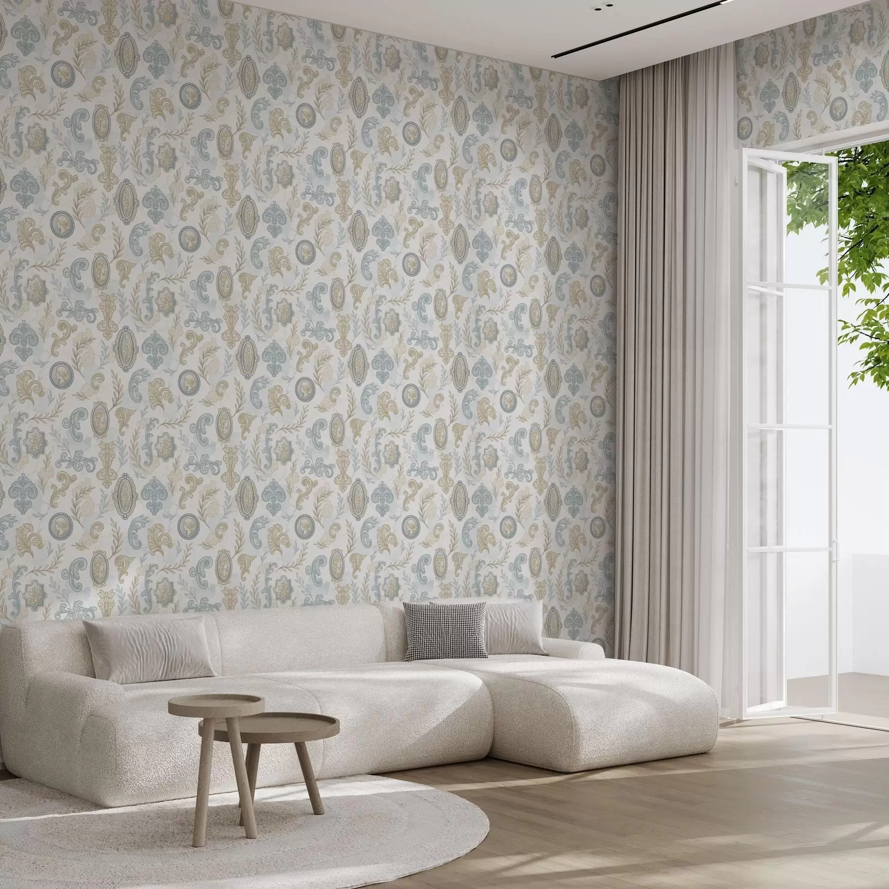 Шпалери Класичний орнамент з медальйонами та візерунками a00319