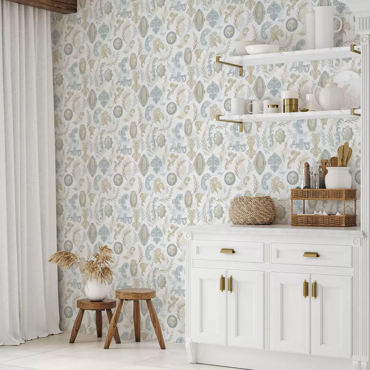 Шпалери Класичний орнамент з медальйонами та візерунками a00319
