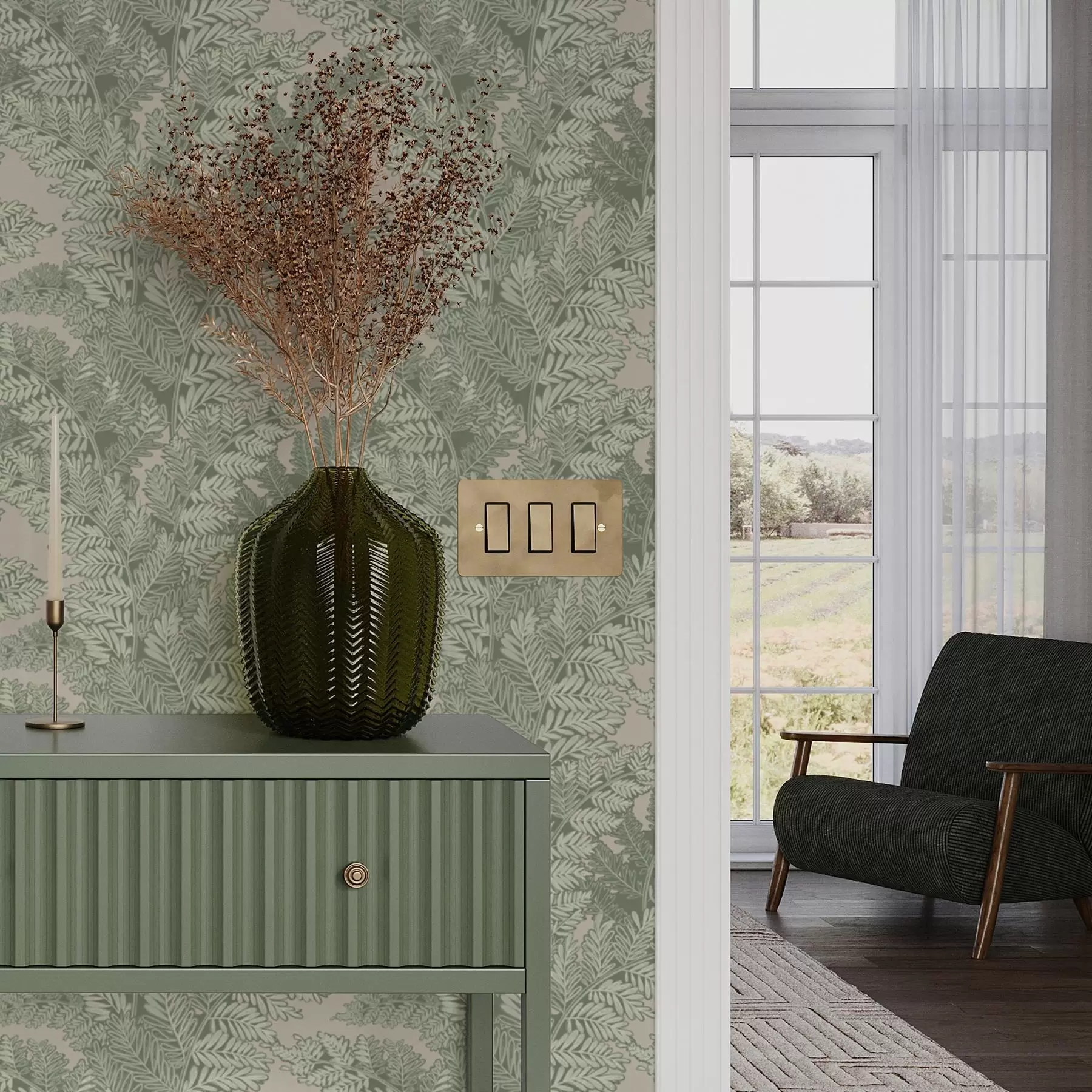 Шпалери Зелений візерунок з листям папороті a00345