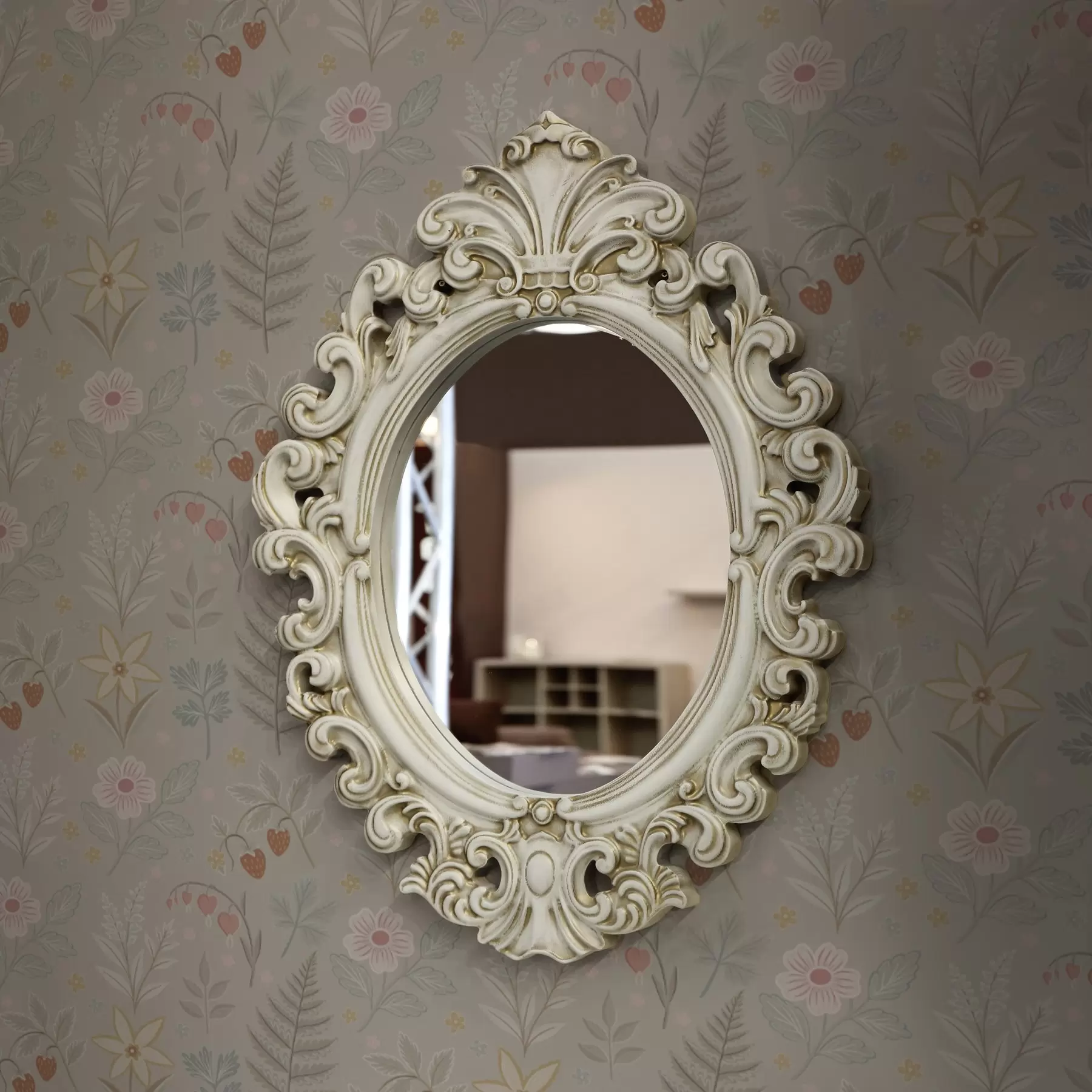 Шпалери Пастельні квіти та ягоди на світло-сірому тлі a00406