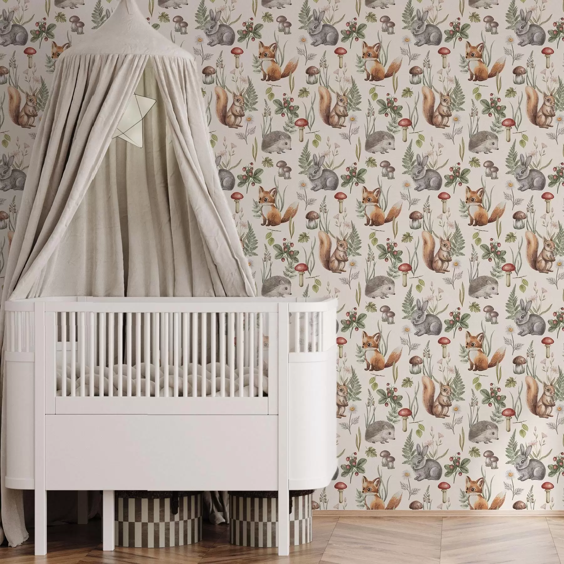 Шпалери Лісові тварини, гриби та рослини в казковому стилі a00477