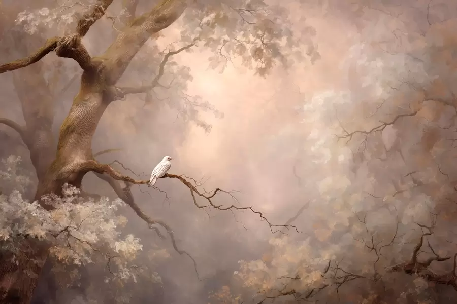 Шпалери містичний ліс з білим птахом w04314